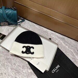 Celine Triomphe Two Tone Knit Beanie